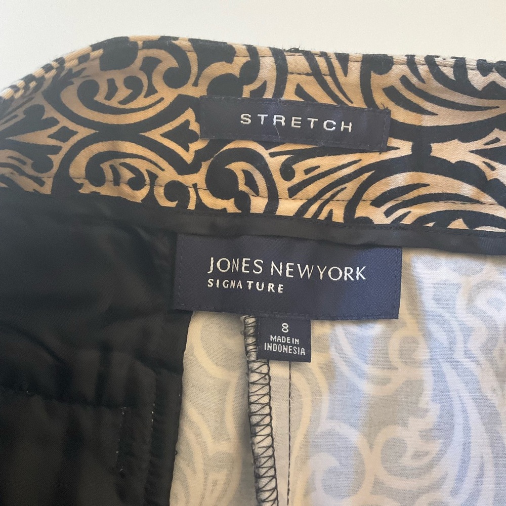 Jones New York Black & Tan Print Pants – Stretch Straight Leg Size 8 - Picture 8 of 11